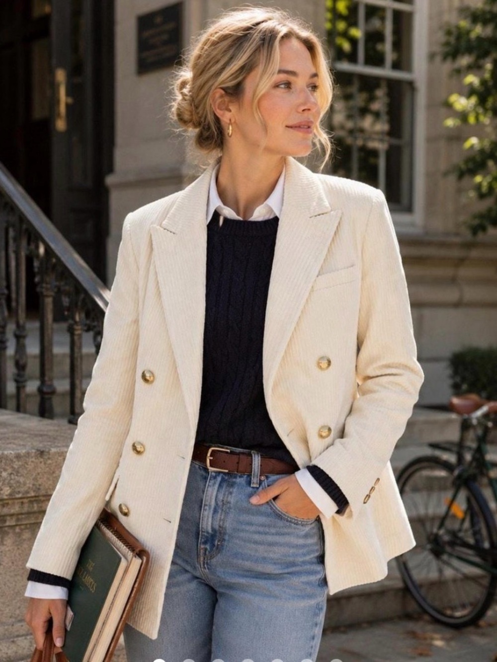 Rowing Blazers Cream Corduroy Double Breasted Lined Jacket - size M